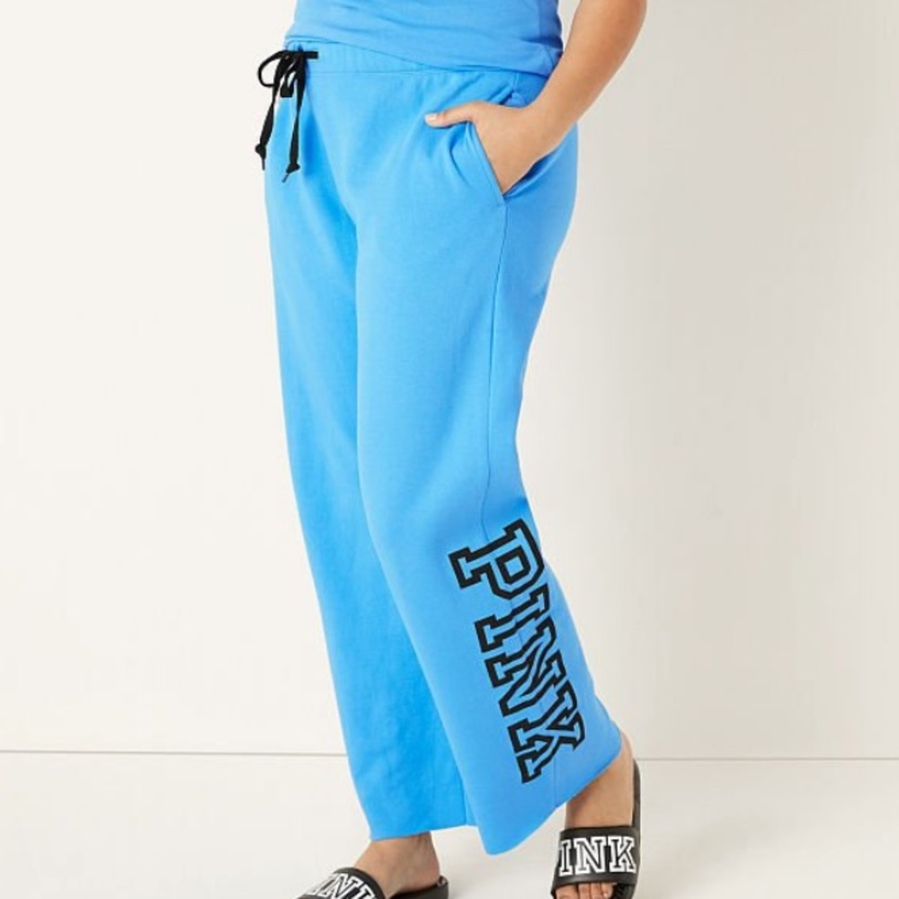 NWT Victorias Secret PINK Blue Everyday Lounge Heritage Pant Size Small
